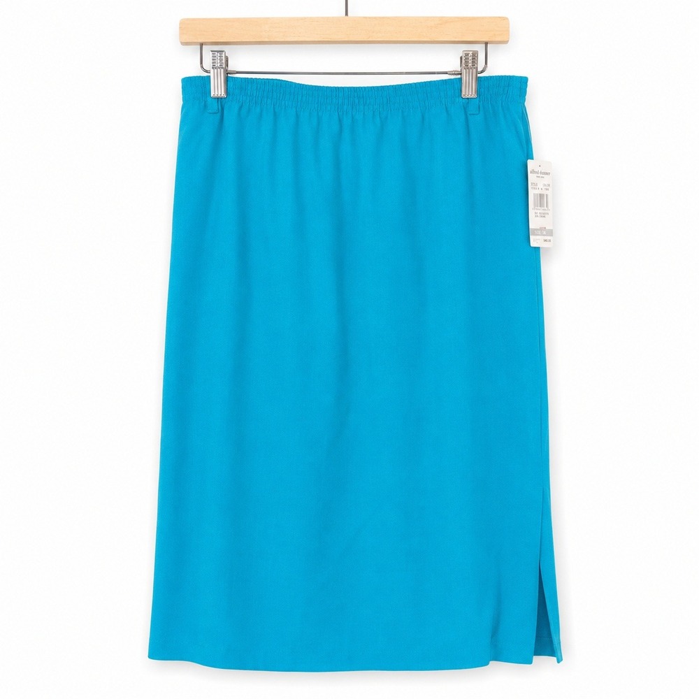 Alfred Dunner Midi Skirt Womens 14 Turquoise NEW Vintage Elastic Waist Pockets